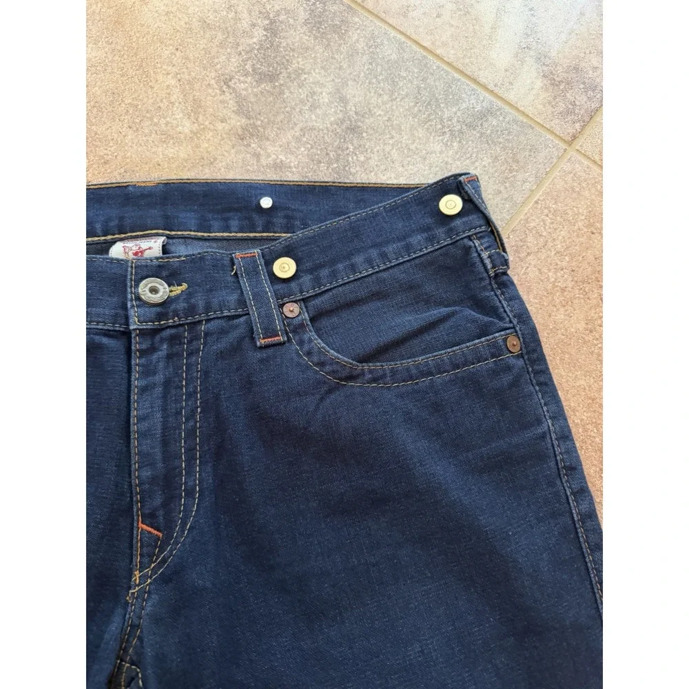 Men's Vintage Y2K True Religion-Made In USA-Orange Big T Jeans Row 36 Seat 34